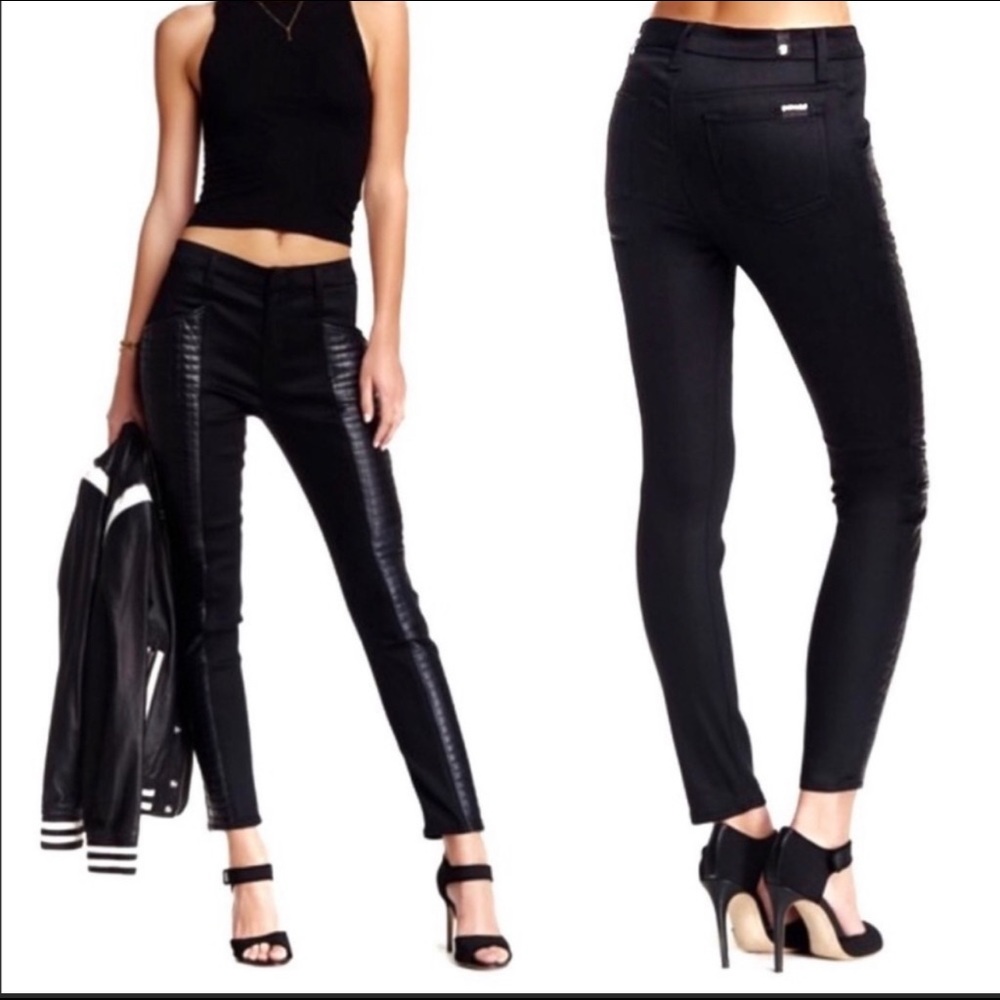 NEW❣️ 7 For All Mankind Moto Skinny Jeans Lamb Leather Panel Black ❣️ Sz 23